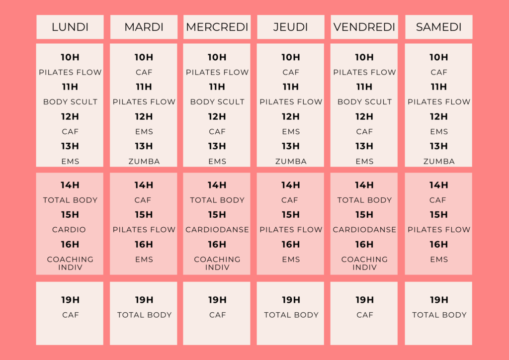 photo du planning des cours collectifs